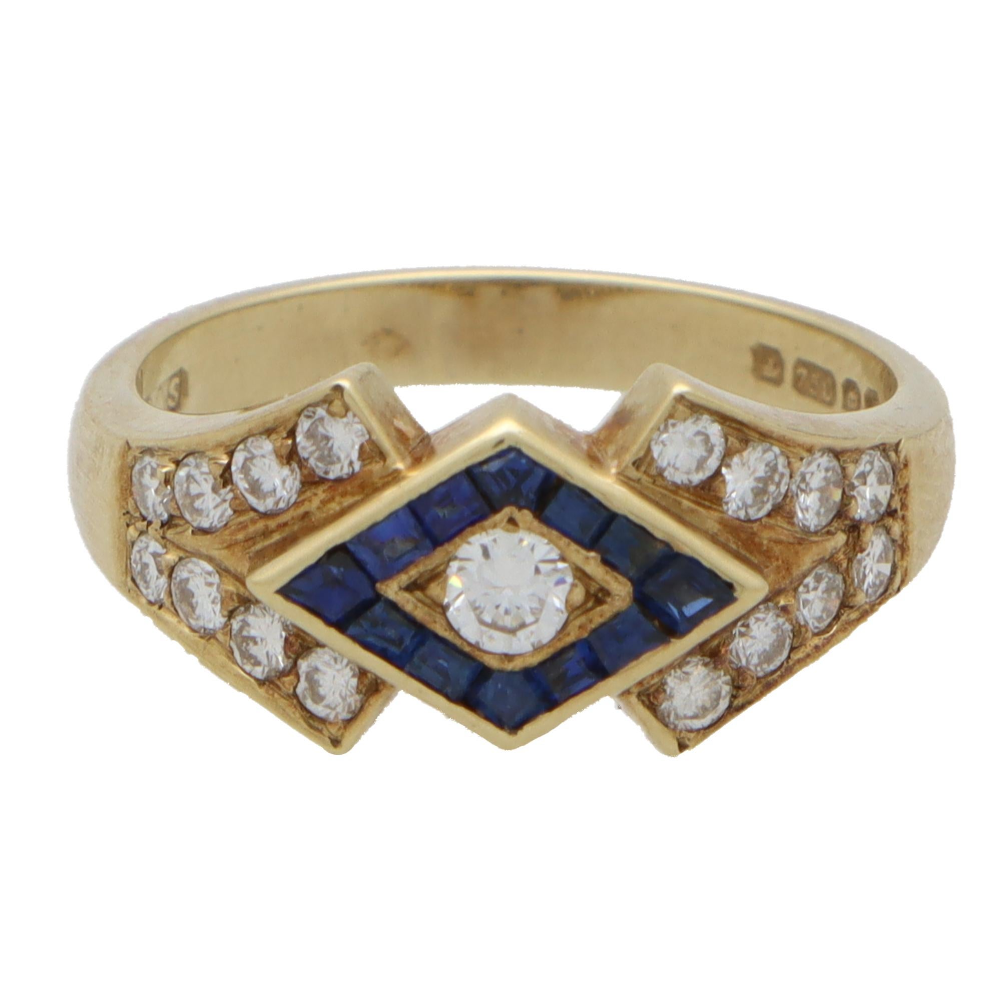 Modern Contemporary Sapphire and Diamond Dress Ring Set in 18k Yellow Gold