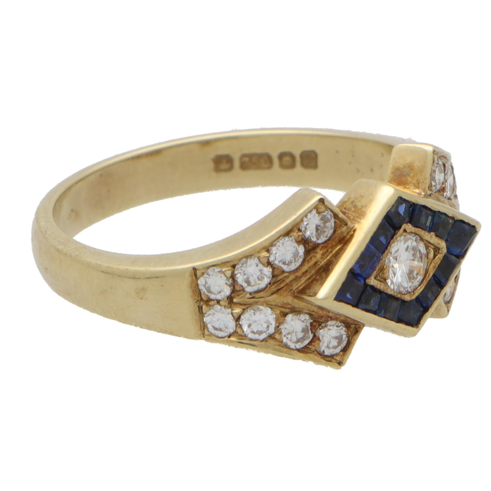 Round Cut Contemporary Sapphire and Diamond Dress Ring Set in 18k Yellow Gold