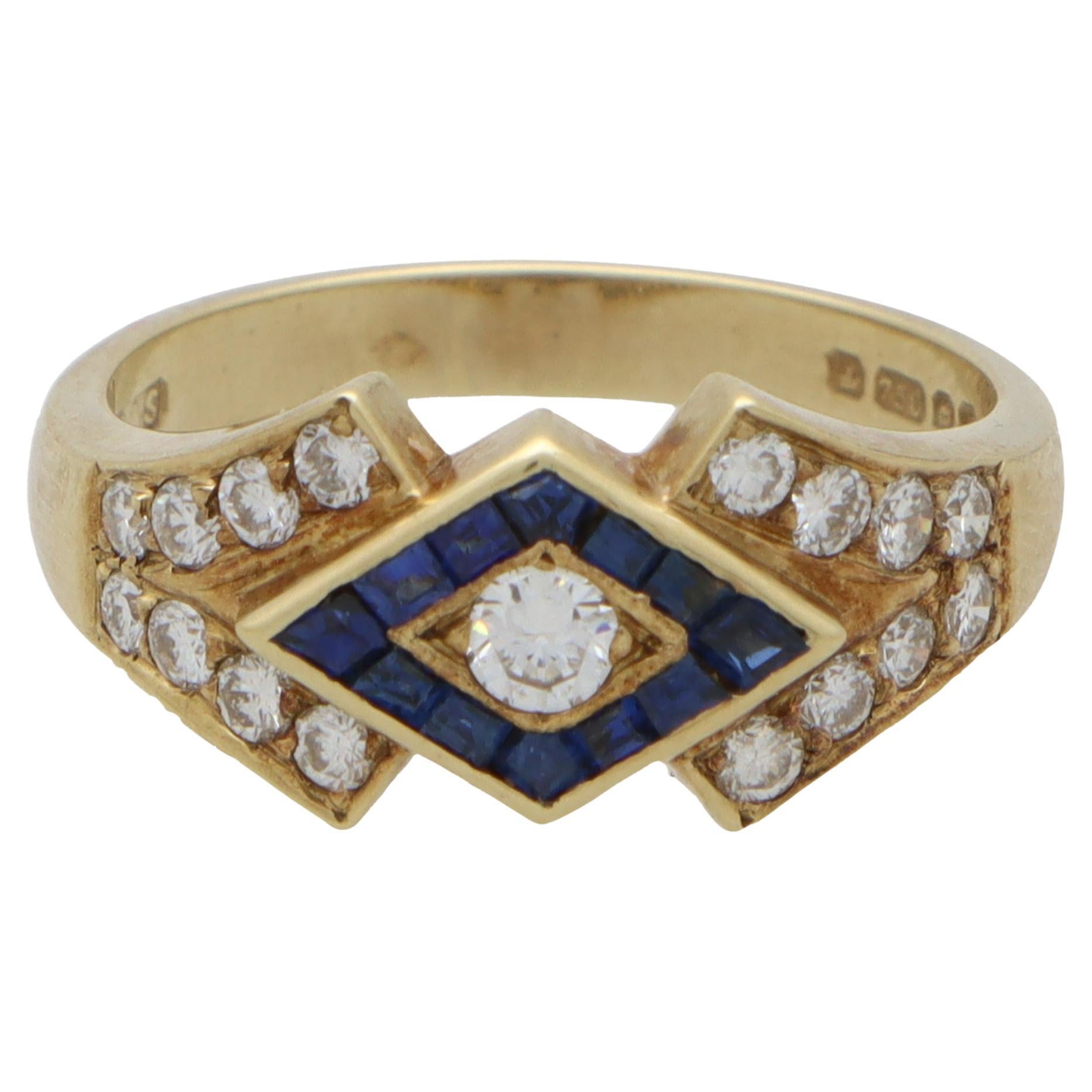 Contemporary Sapphire and Diamond Dress Ring Set in 18k Yellow Gold