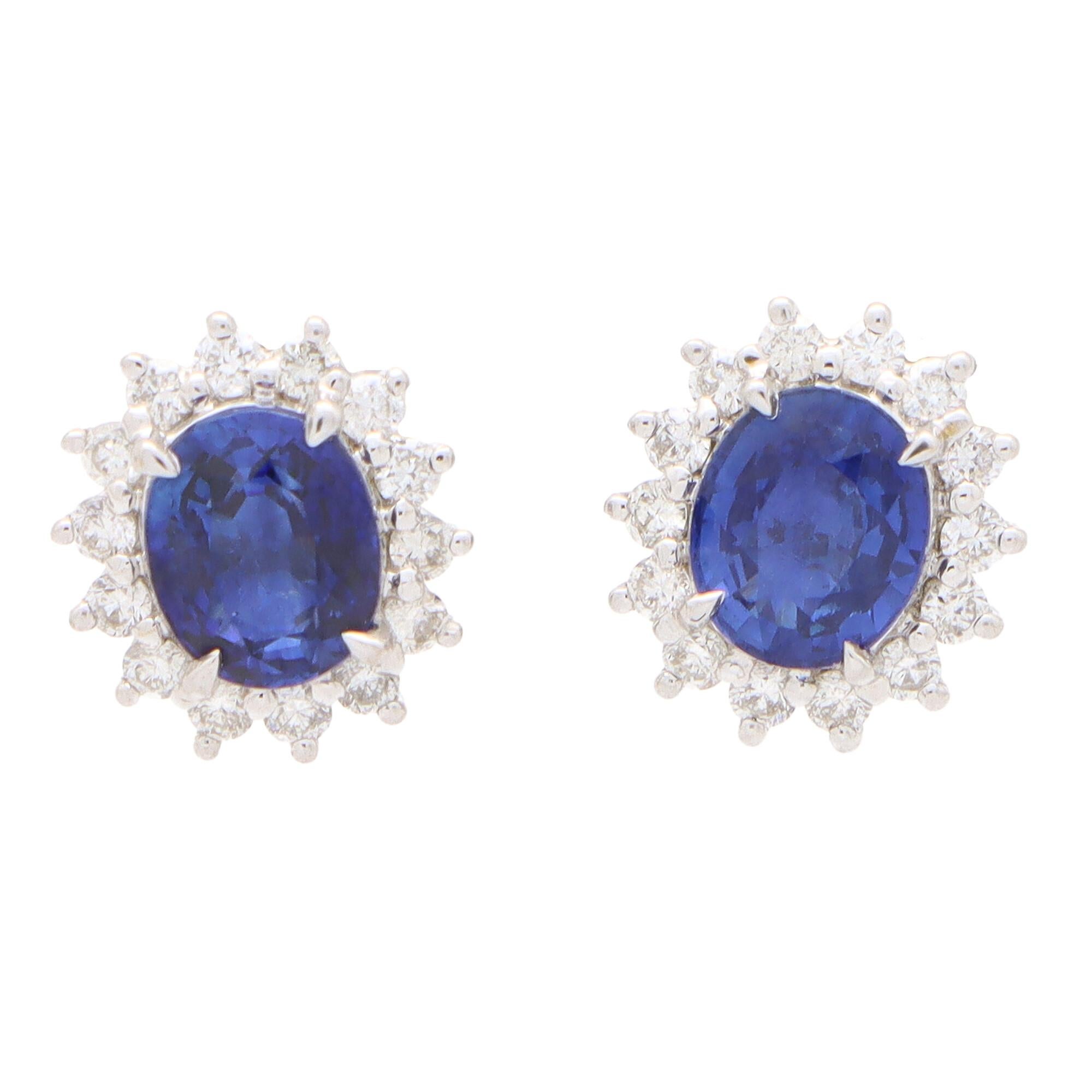 Modern Contemporary Sapphire and Diamond Earring in 18k White Gold