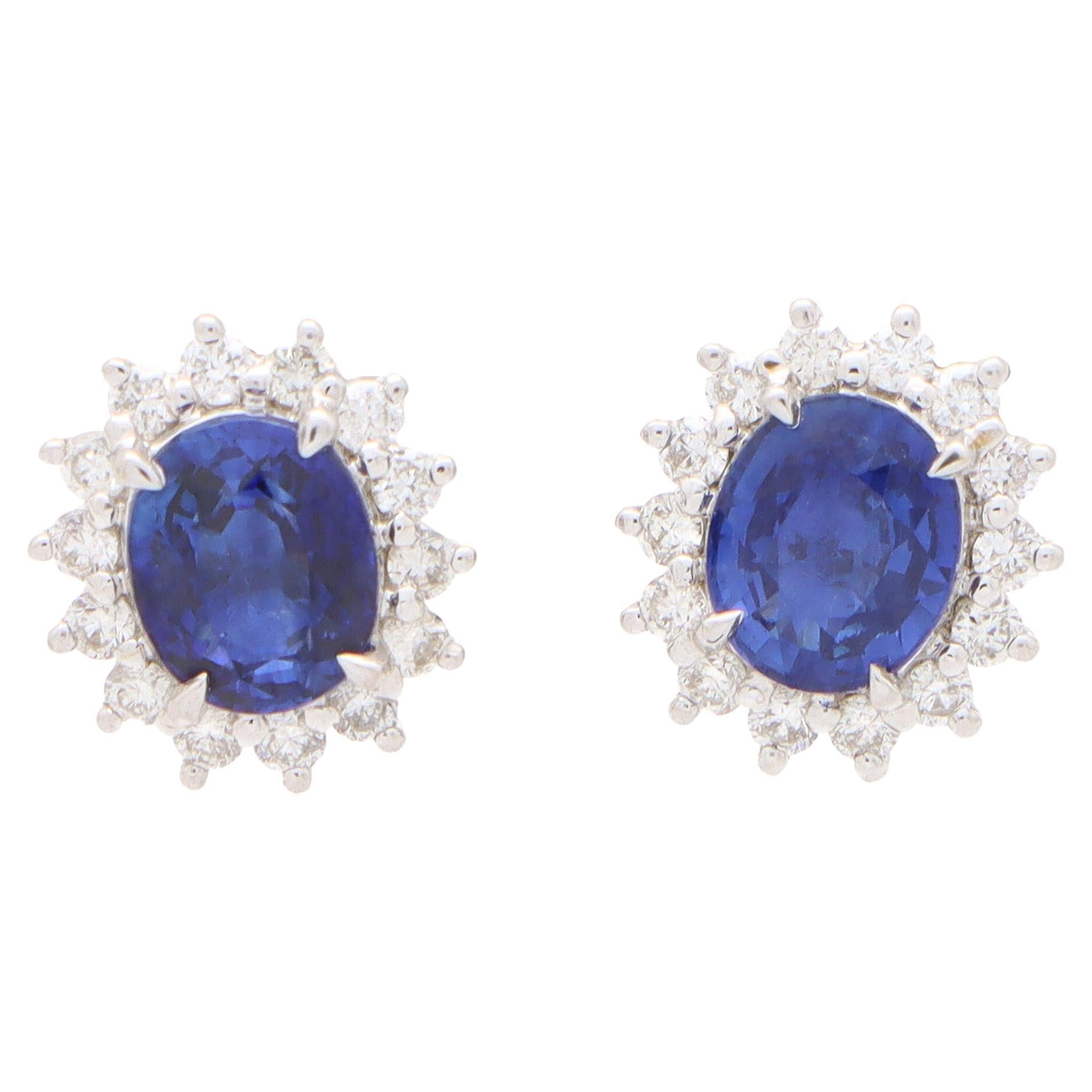 Contemporary Sapphire and Diamond Earring in 18k White Gold