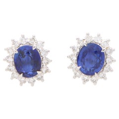 Contemporary Sapphire and Diamond Earring in 18k White Gold