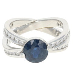 Contemporary Sapphire and Diamond Engagement Ring, 900 Platinum Fine 3.28 Carat