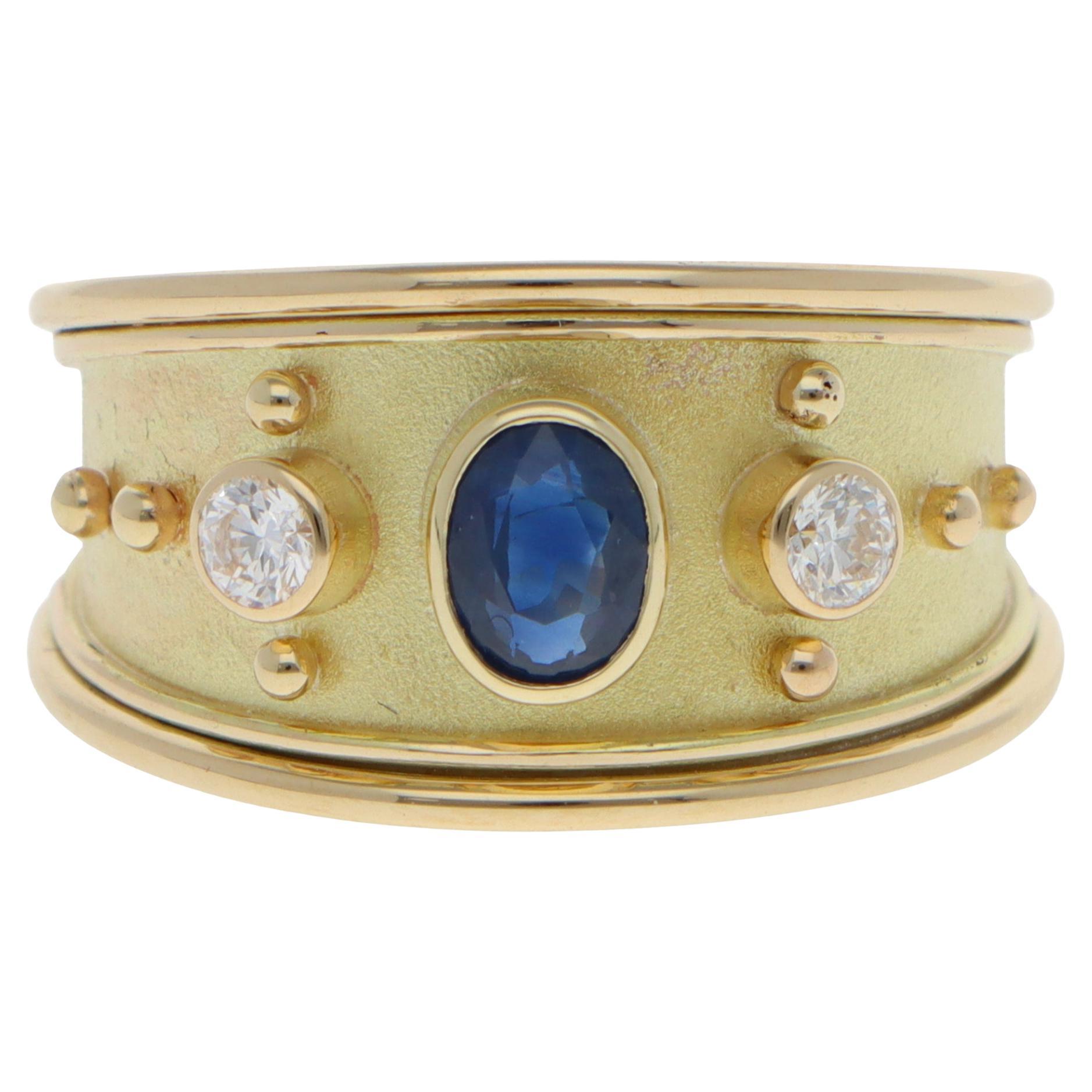 Bague contemporaine en saphir et diamant de style néo-étrusque en vente