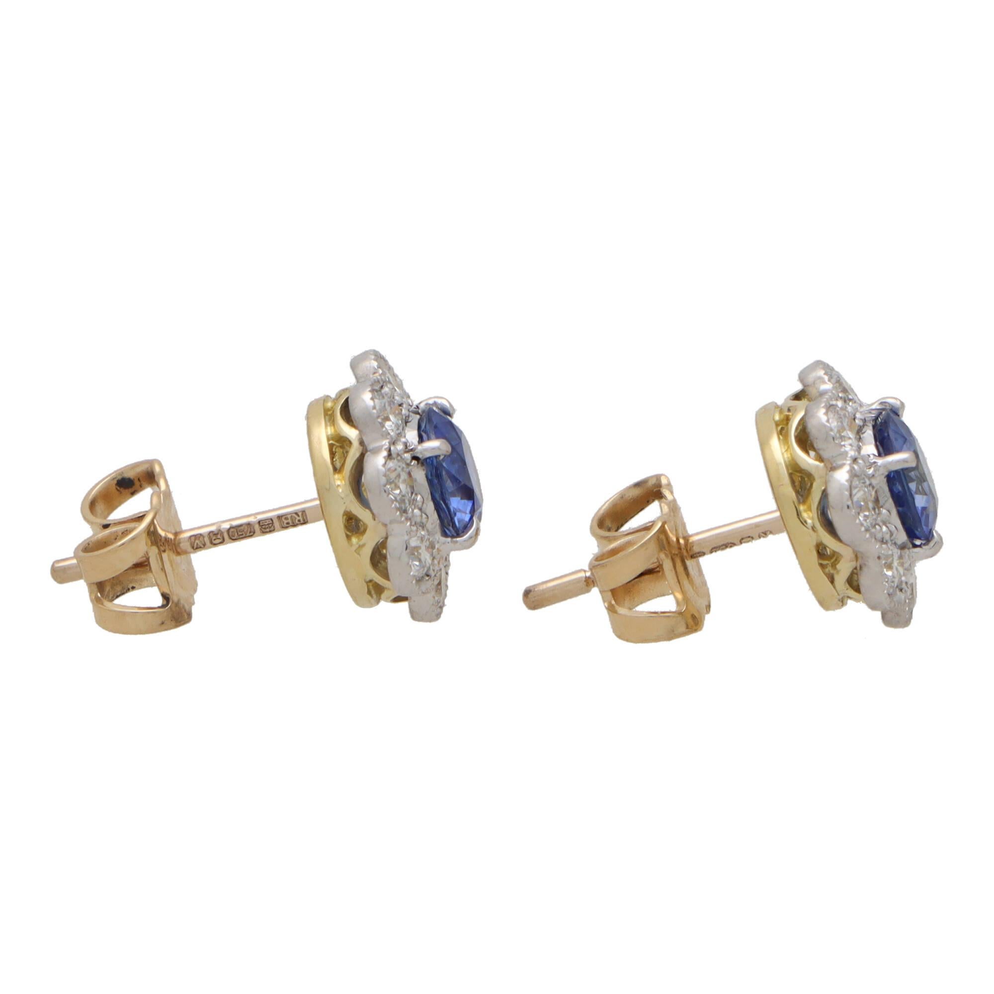 Contemporary Sapphire and Diamond Floral Cluster Earrings in Gold In New Condition In London, GB