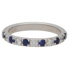 Contemporary Sapphire and Diamond Half Eternity Band Ring in 18k White Gold