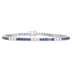 Contemporary Sapphire and Diamond Line Tennis Bracelet in White Gold