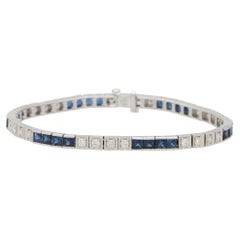Contemporary Sapphire and Diamond Line Tennis Bracelet Set in 18k White Gold