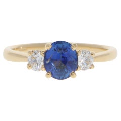 Contemporary Sapphire and Diamond Three Stone Ring