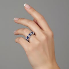 Contemporary Sapphire Band 14K (or 18k upon request) White Gold Baguette Ring