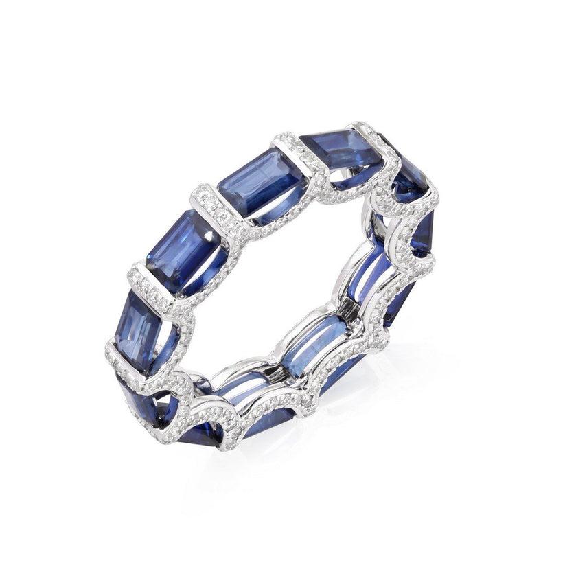 Im Angebot: Contemporary Sapphire Band 14K (oder 18k auf Anfrage) Weißgold Baguette Ring () 4