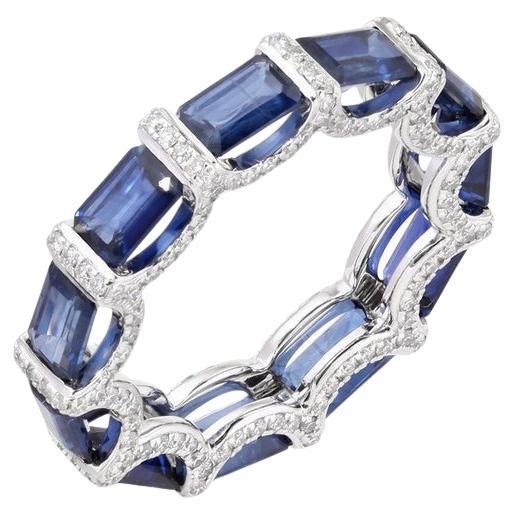AM Contemporary Sapphire Band Bague baguette en or blanc 14K (ou 18k sur demande)