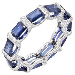 AM Contemporary Sapphire Band Bague baguette en or blanc 14K (ou 18k sur demande)