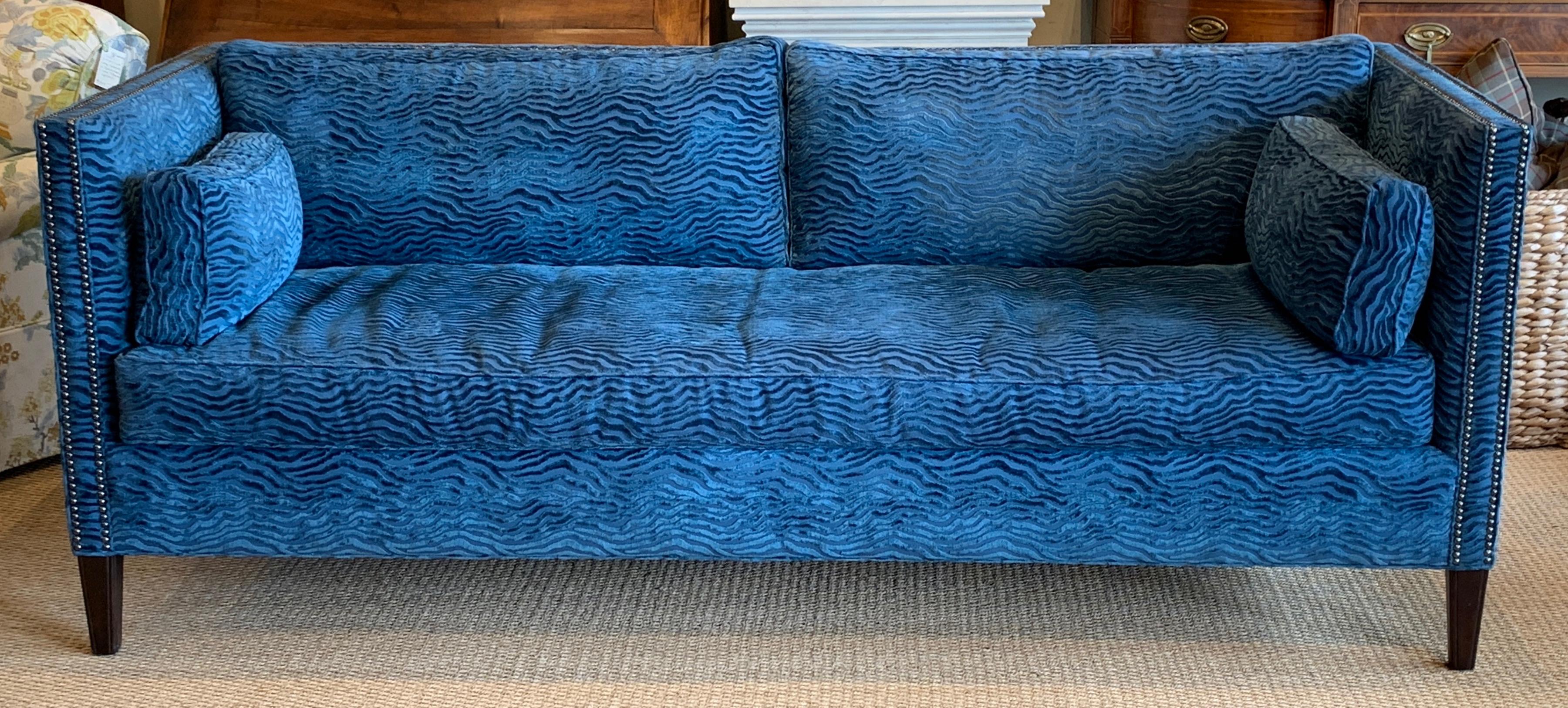 sapphire blue velvet sofa