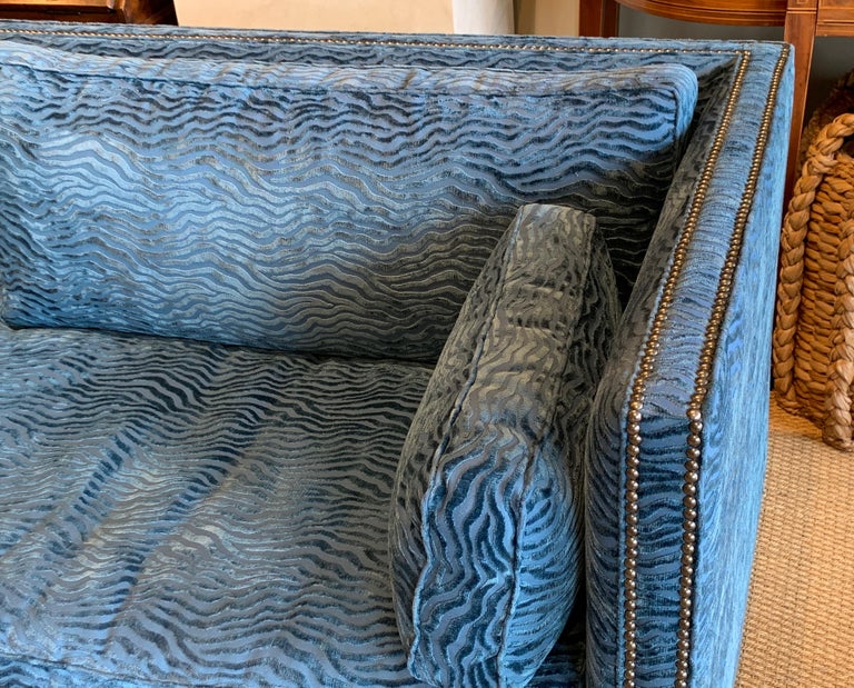 Contemporary Sapphire Blue Velvet Single Cushion Sofa at 1stDibs