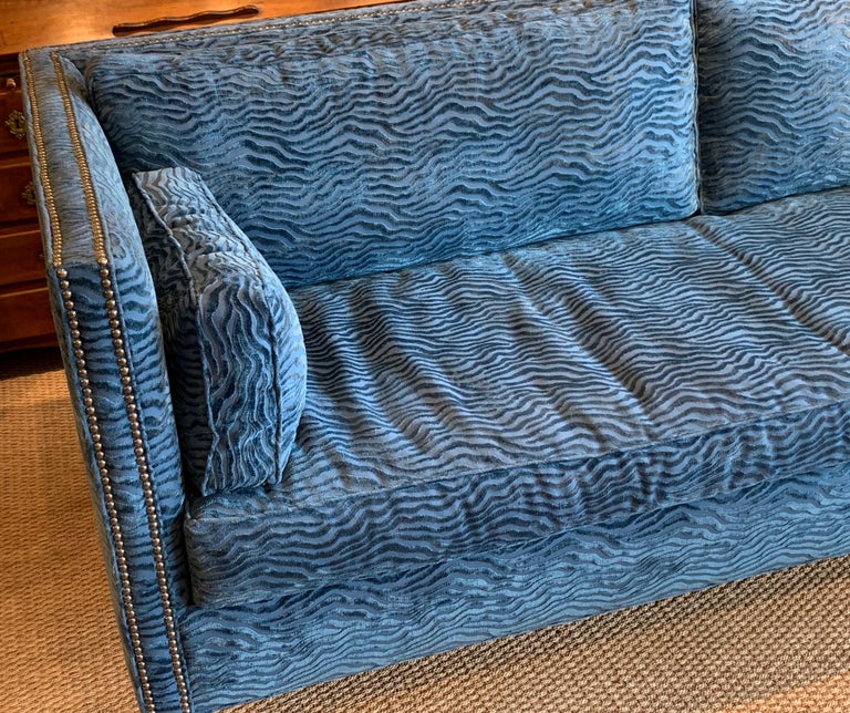 Contemporary Sapphire Blue Velvet Single Cushion Sofa at 1stDibs