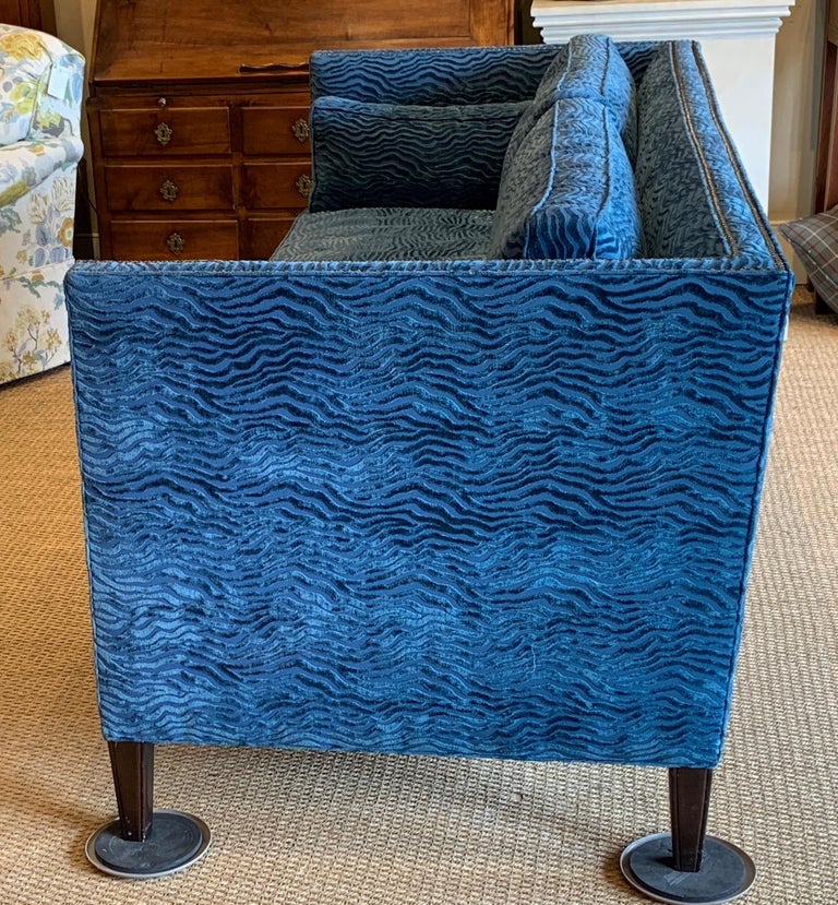 Contemporary Sapphire Blue Velvet Single Cushion Sofa at 1stDibs