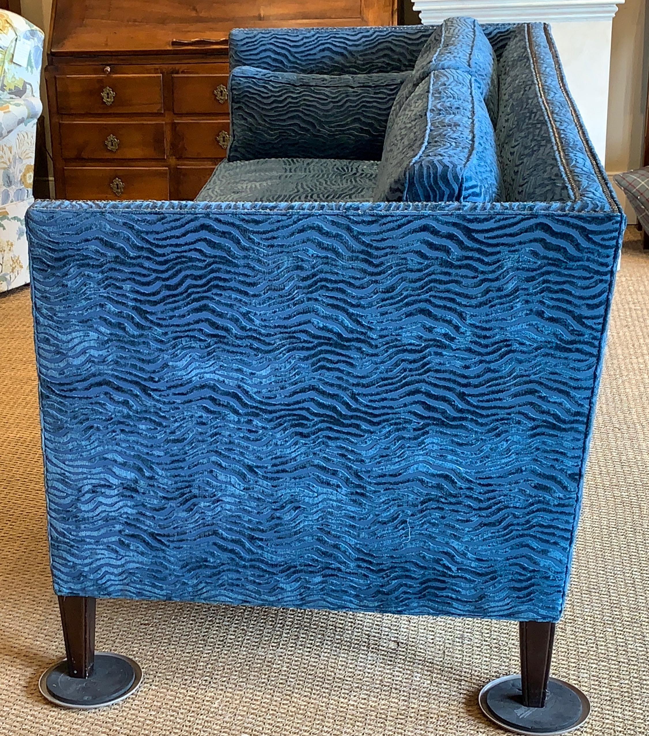 Contemporary Sapphire Blue Velvet Single Cushion Sofa 1