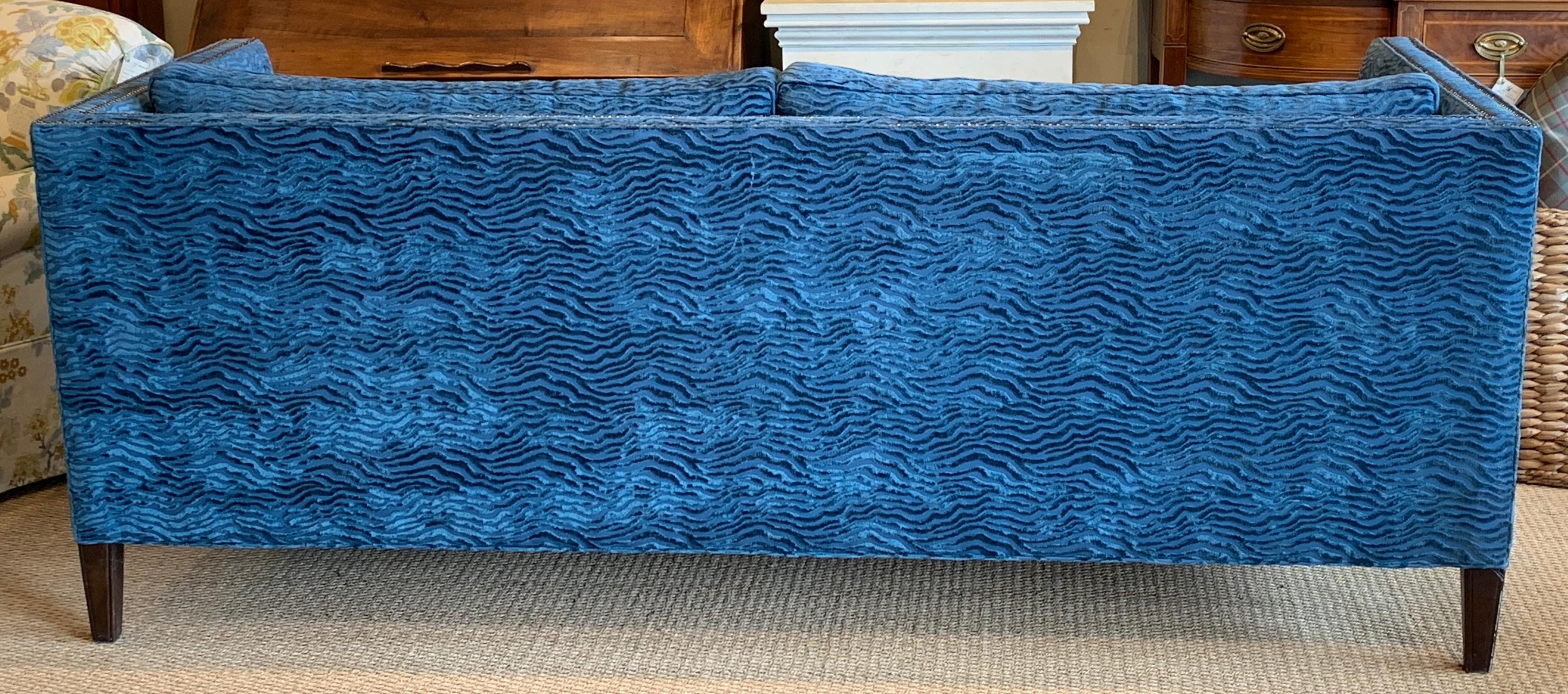 Contemporary Sapphire Blue Velvet Single Cushion Sofa 2