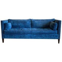 Contemporary Sapphire Blue Velvet Single Cushion Sofa
