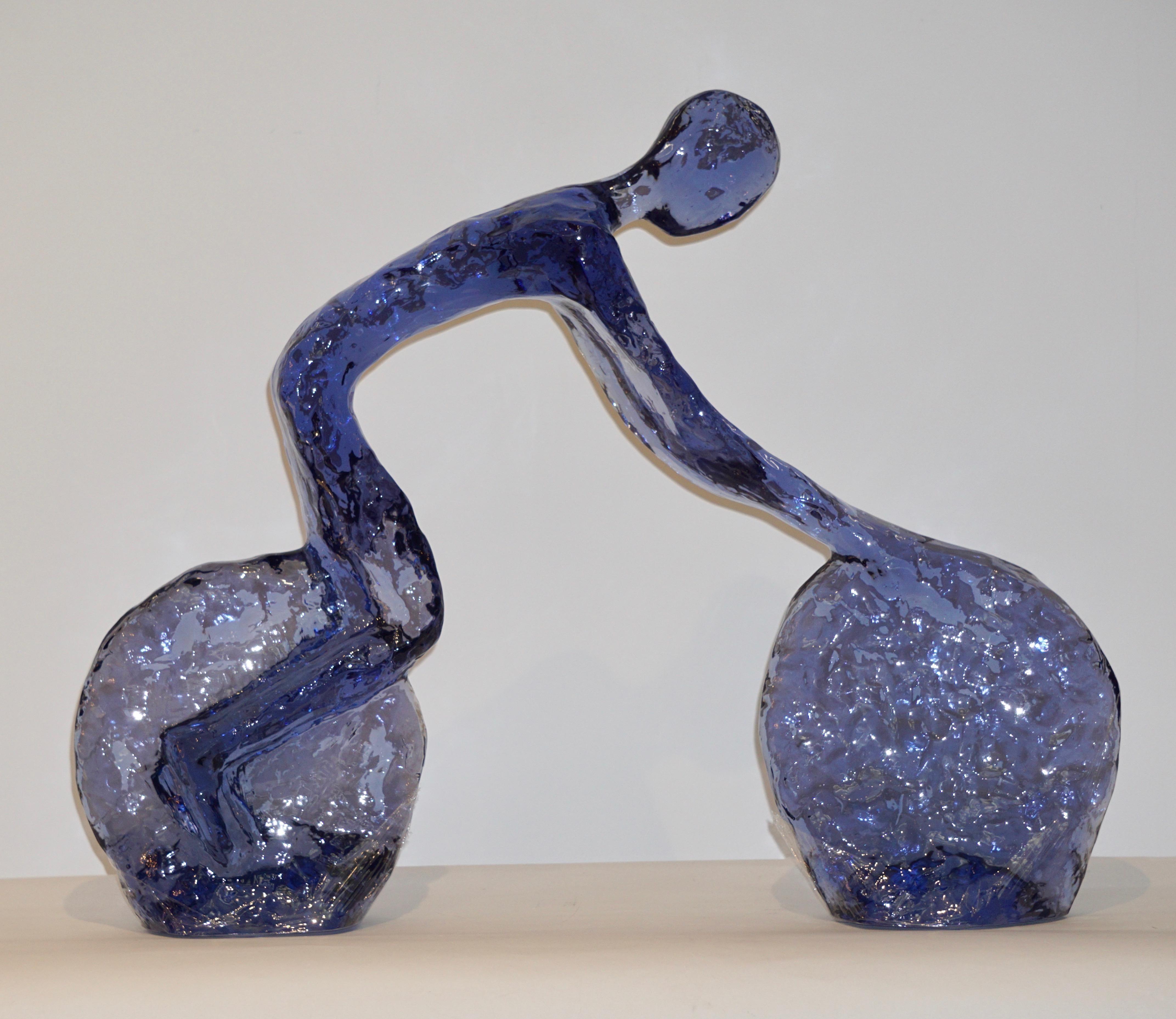 Contemporary Sapphire Cobalt Blue Lucite Sculpture of Modern Minimalist Cyclist 3