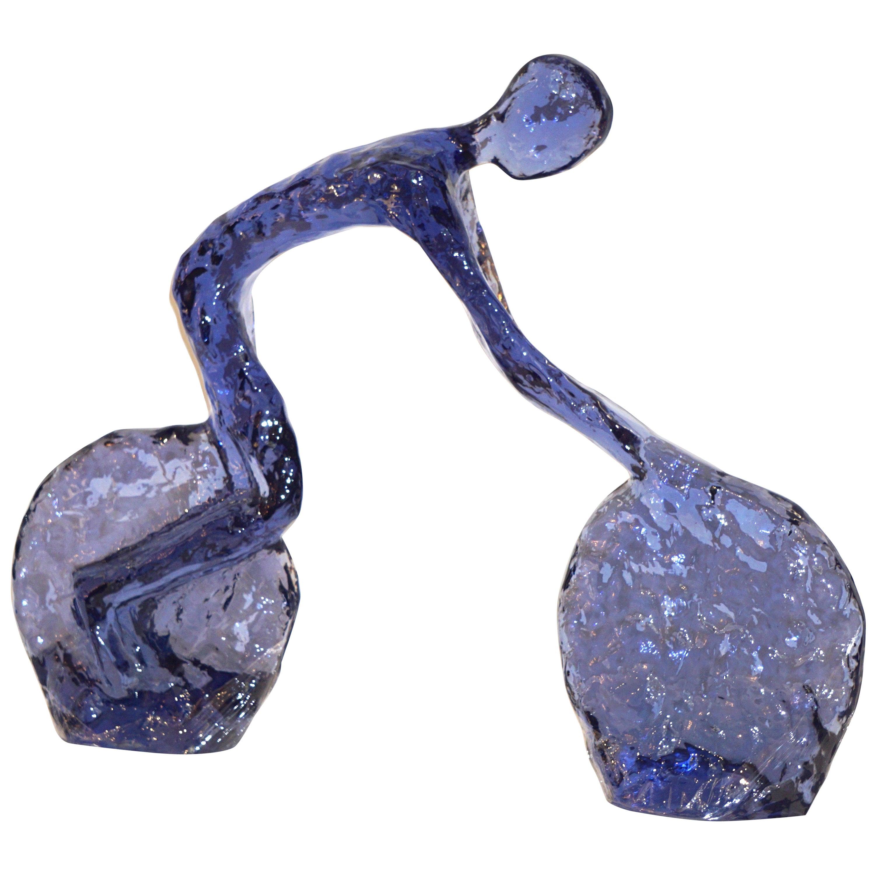 Contemporary Sapphire Cobalt Blue Lucite Sculpture of Modern Minimalist Cyclist