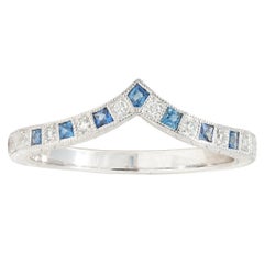 Contemporary Sapphire Diamond 14 Karat White Gold Contour Wedding Band Ring