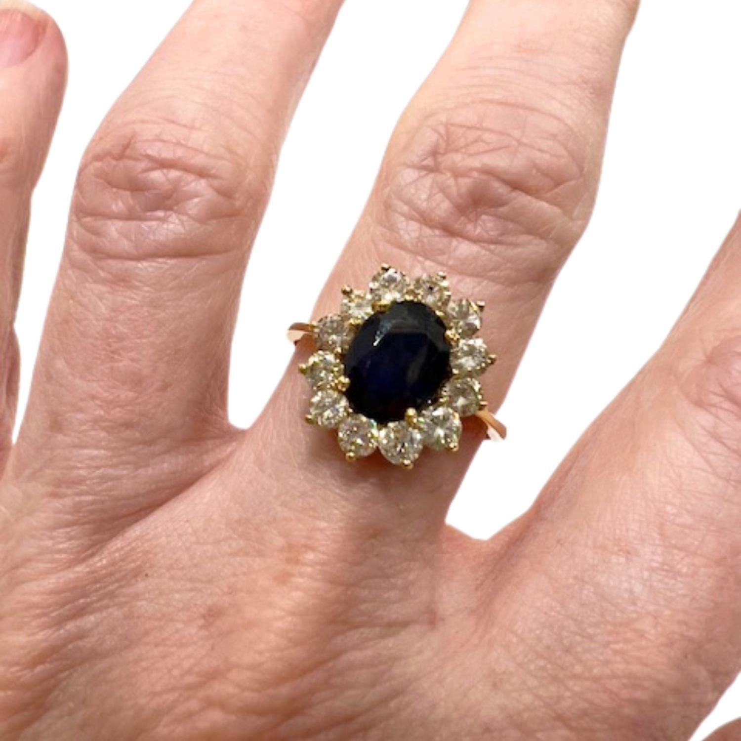 Contemporary Sapphire Diamond Cluster Ring