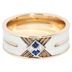 Contemporary Sapphire & Diamond Dress Ring 9 Carat Two Tone Gold