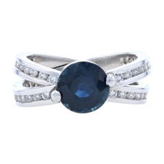 Contemporary Sapphire & Diamond Engagement Ring, 900 Platinum Fine 3.28ctw