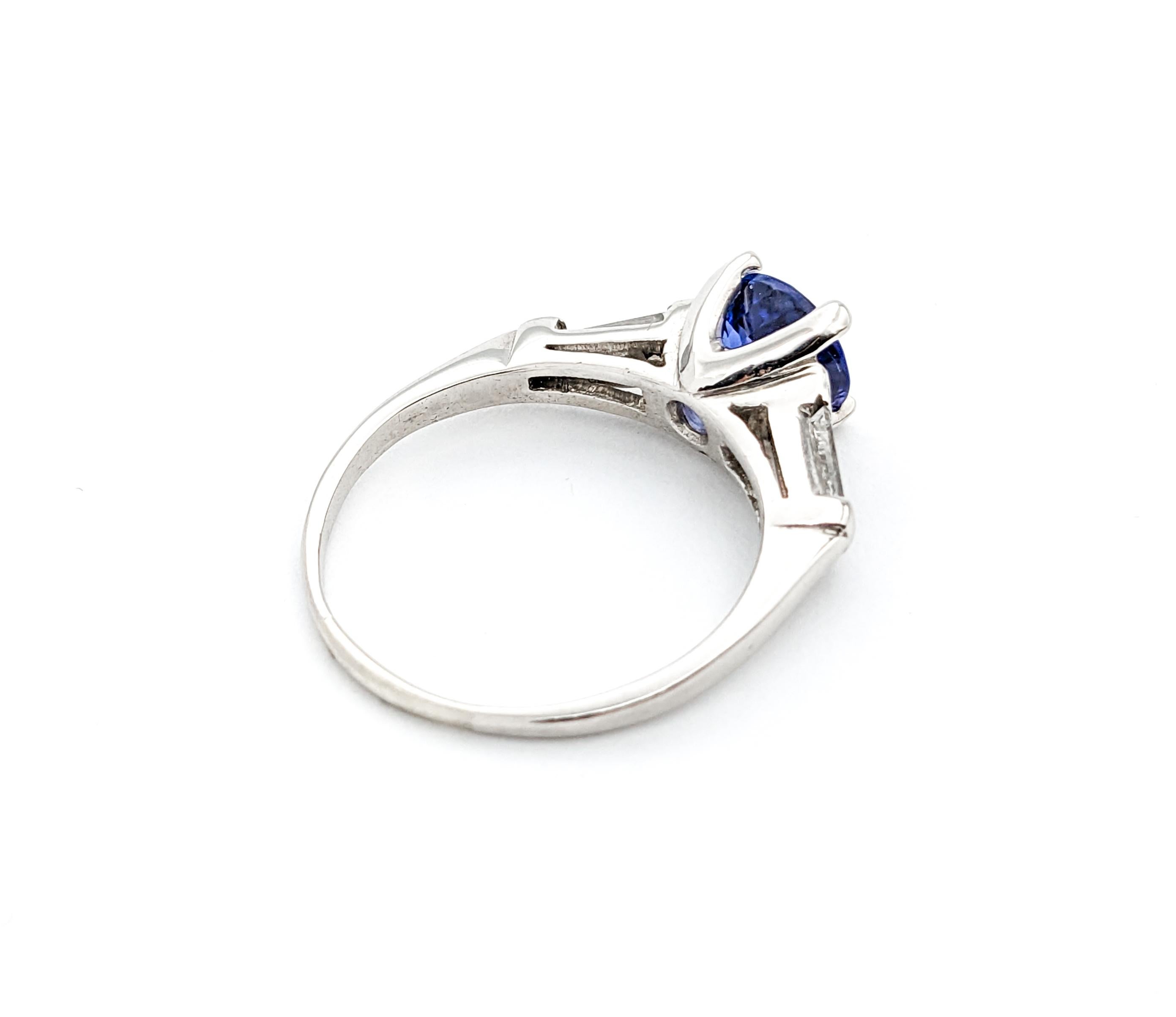 Round Cut Contemporary Sapphire & Diamond Engagement Ring In platinum For Sale