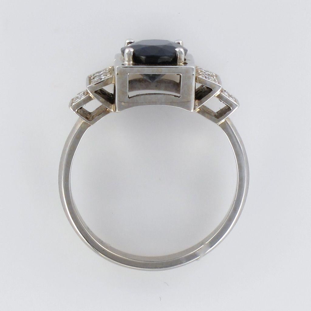 Art Deco Style Sapphire Diamond 18 Karat White Gold Ring For Sale 12