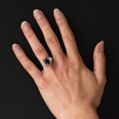 Art Deco Style Sapphire Diamond 18 Karat White Gold Ring
