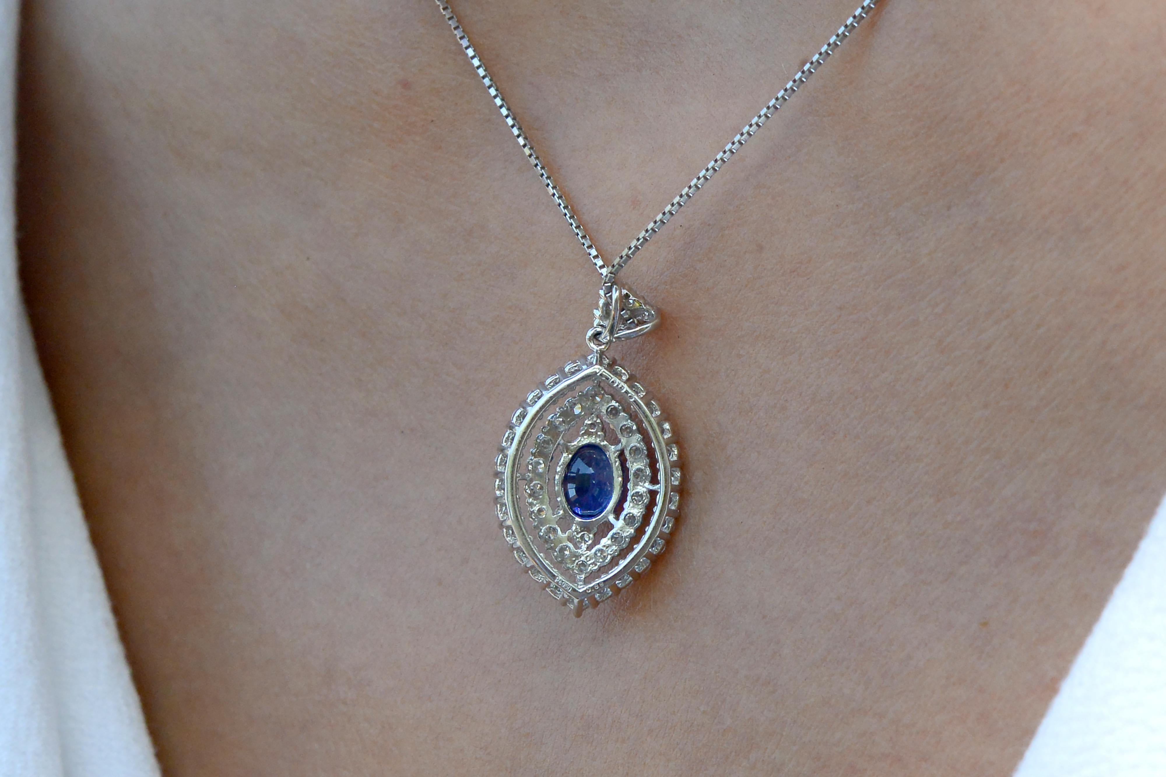 Contemporary Sapphire Diamond Navette Necklace In New Condition For Sale In Santa Barbara, CA