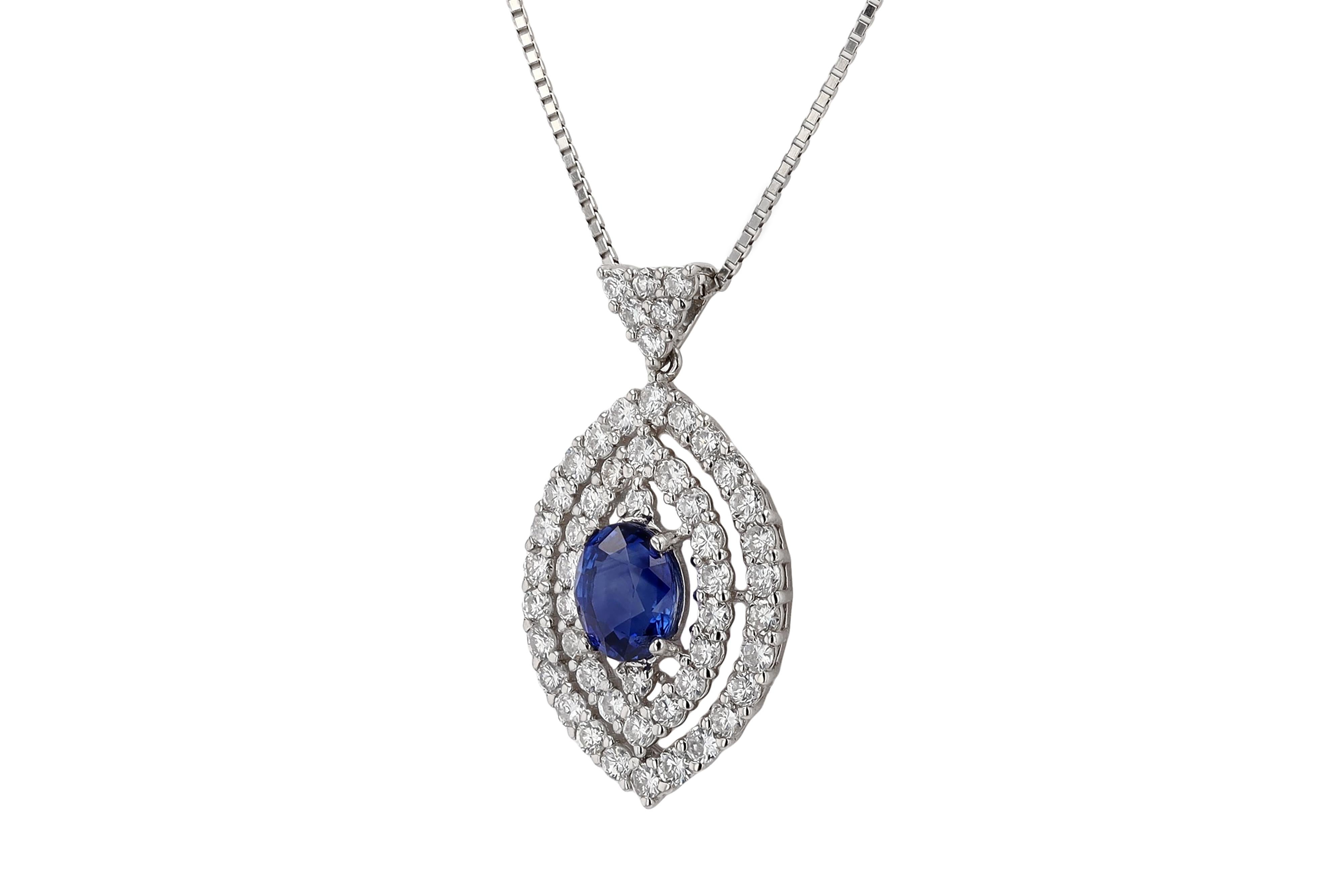 Women's or Men's Contemporary Sapphire Diamond Navette Necklace For Sale