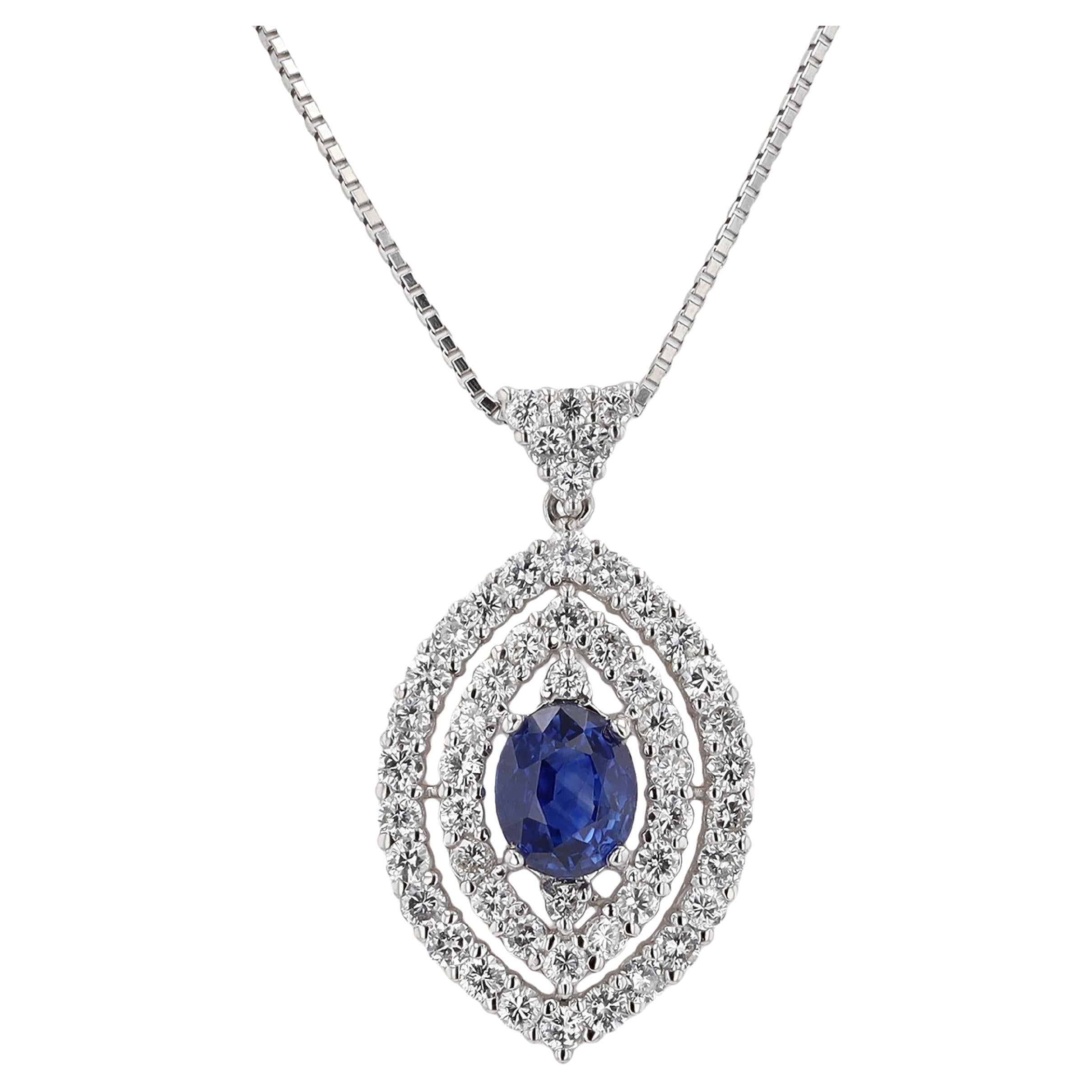 Contemporary Sapphire Diamond Navette Necklace For Sale