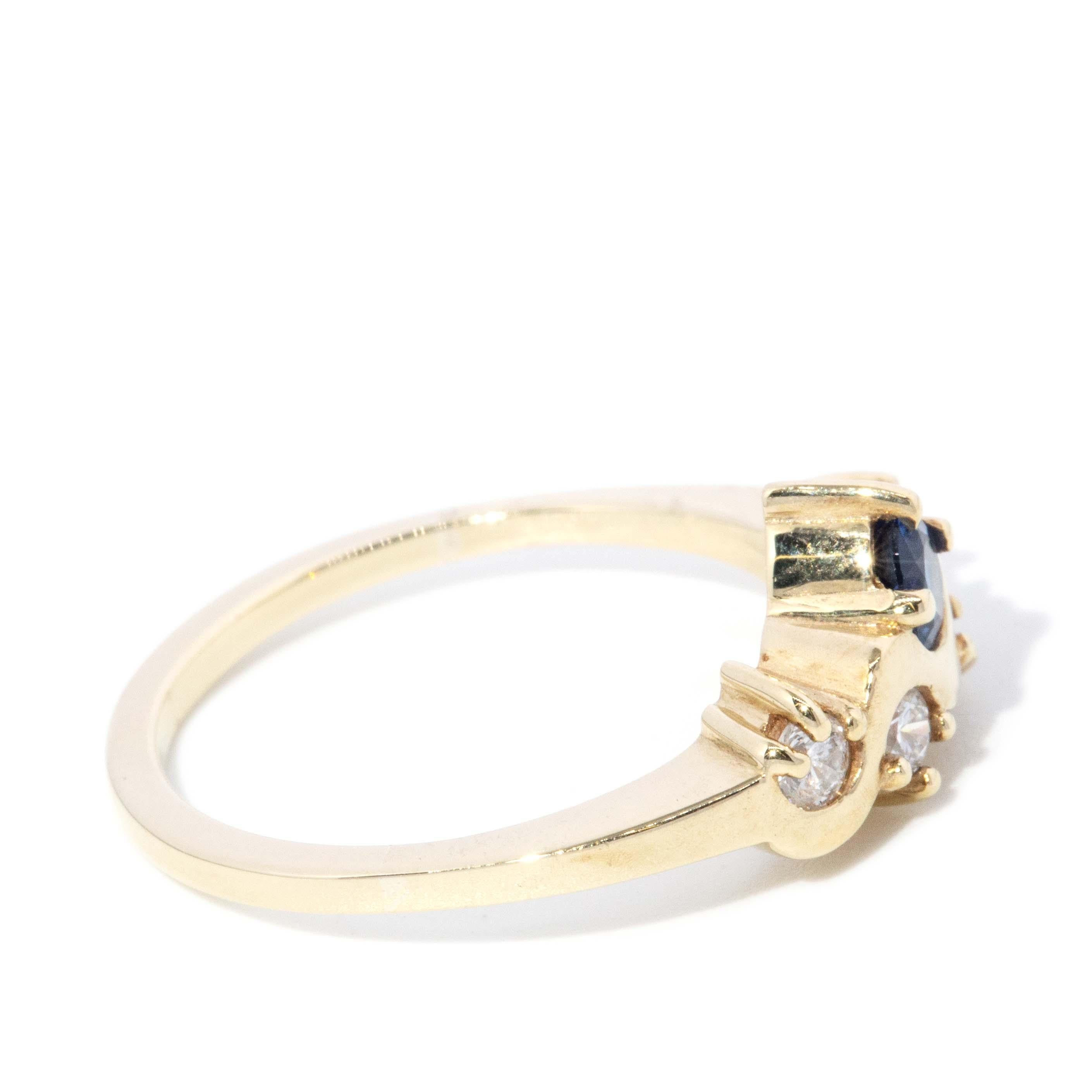 Contemporary Sapphire & Diamond Ripple Ring 9 Carat Yellow Gold For Sale 1