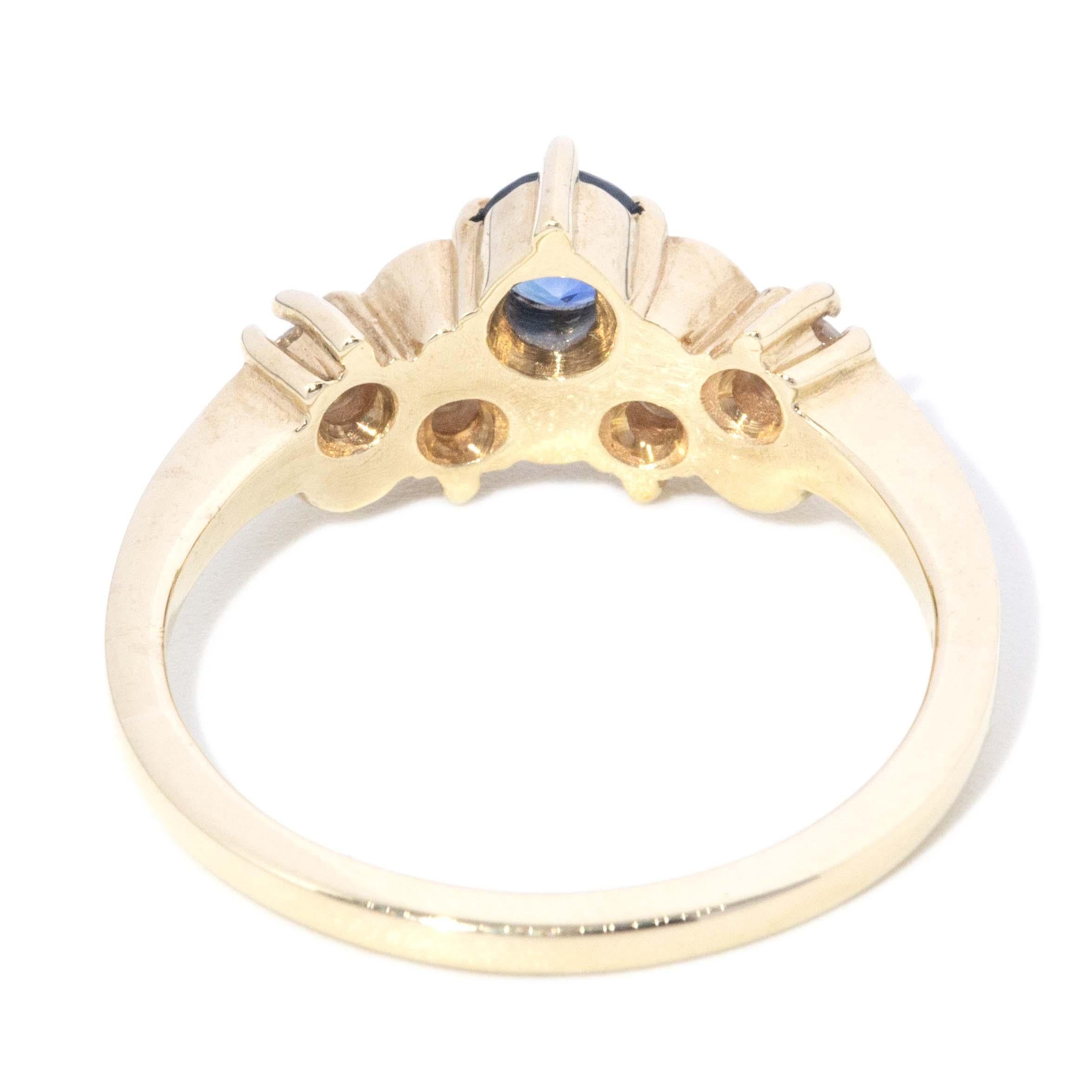 Contemporary Sapphire & Diamond Ripple Ring 9 Carat Yellow Gold For Sale 3