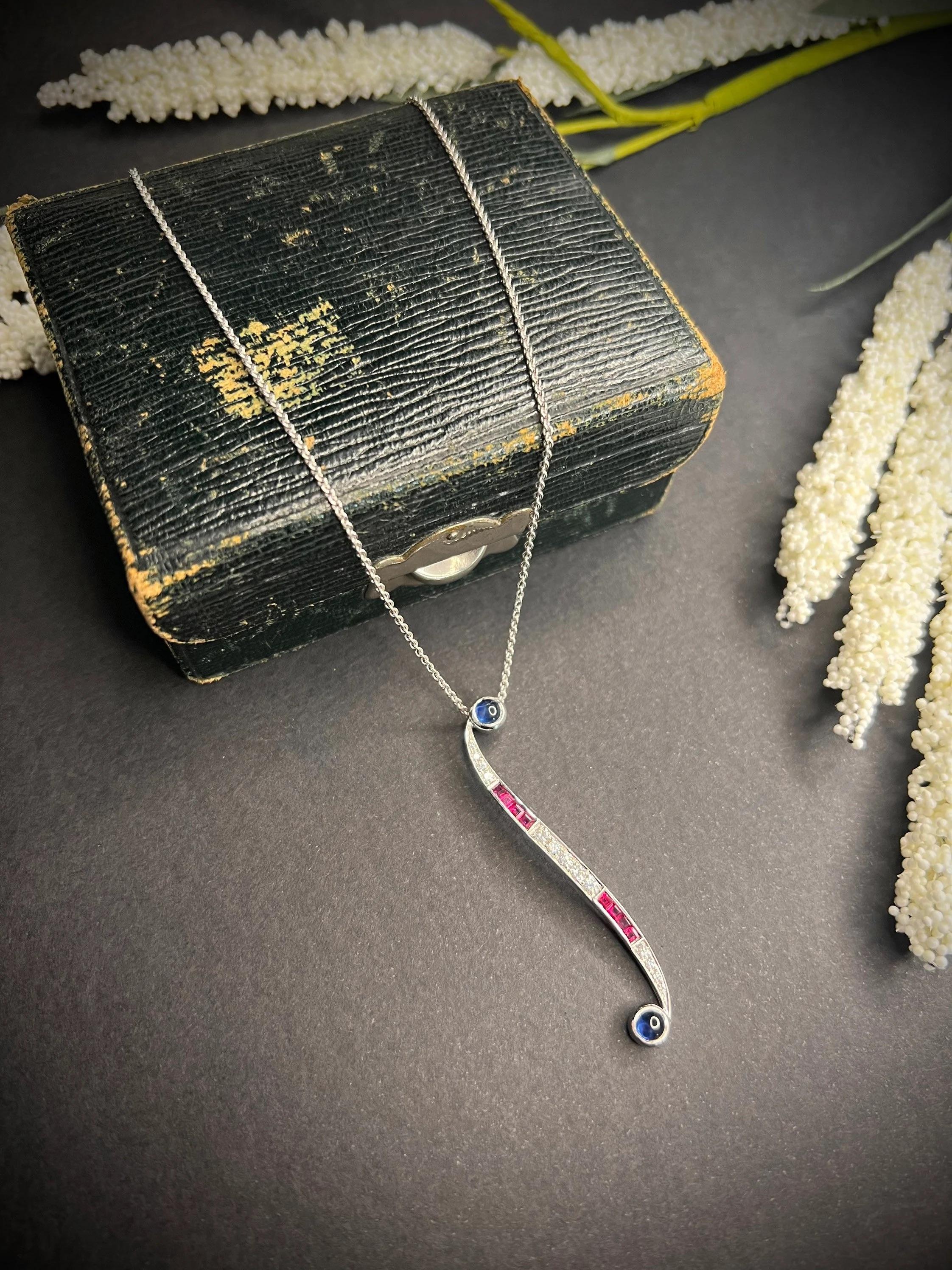 Contemporary Sapphire, Ruby, Diamond Pendant Necklace For Sale 2