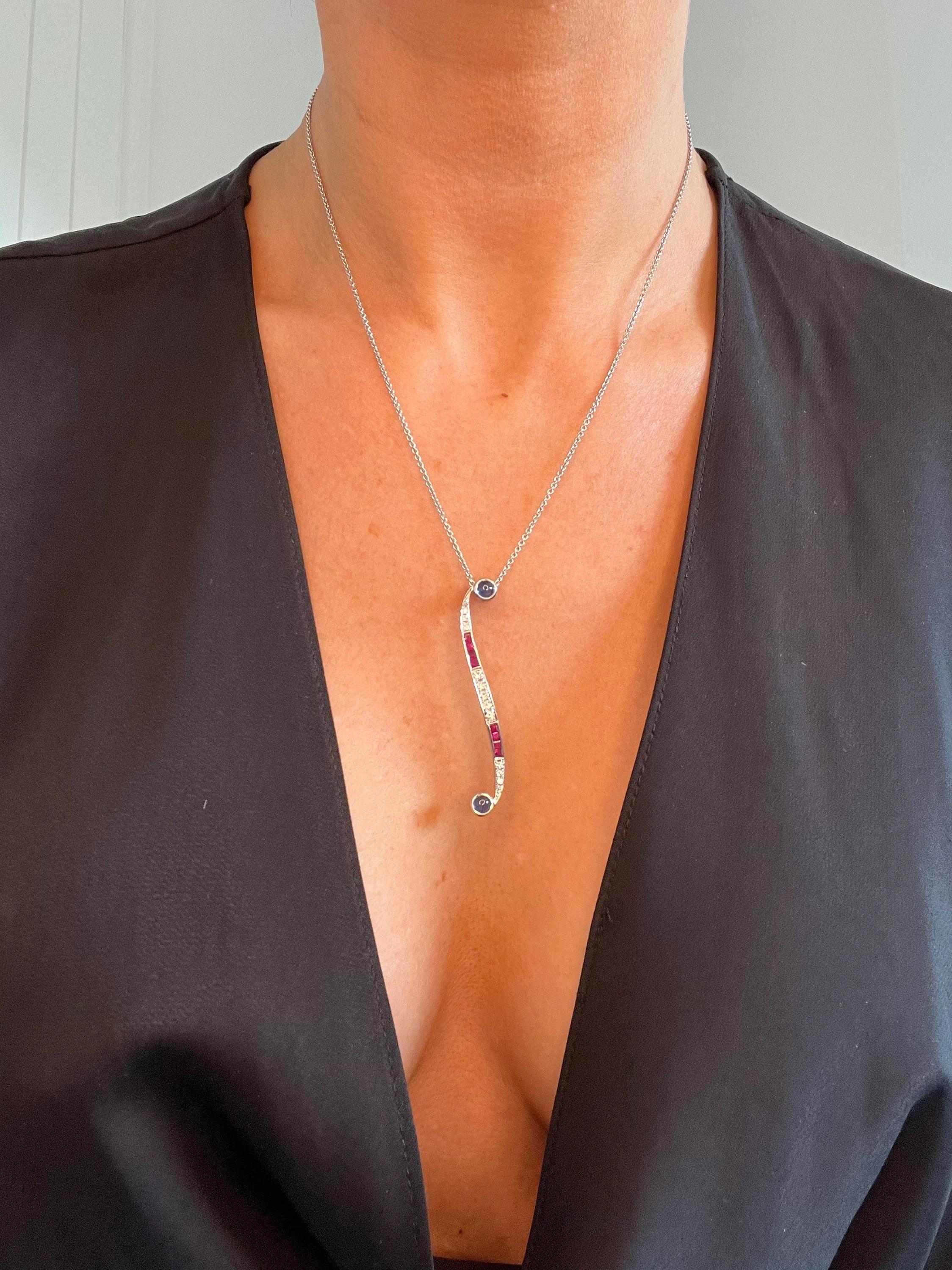 Contemporary Sapphire, Ruby, Diamond Pendant Necklace For Sale 3