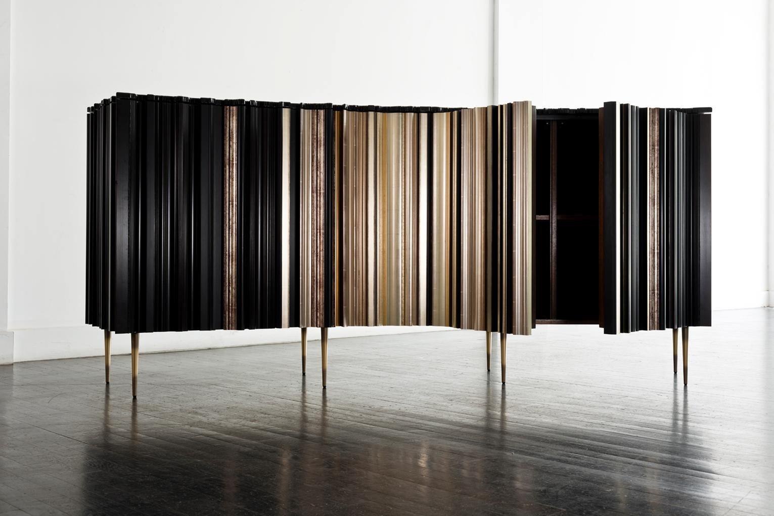 Contemporary Satin Silver and Darkened Wood Curved Sideboard by Luis Pons For Sale 7