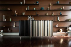 Contemporary Satin Silver and Darkened Wood Curved Sideboard by Luis Pons