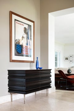 Contemporary Satin Silver and Darkened Wood Moldings Credenza by Luis Pons