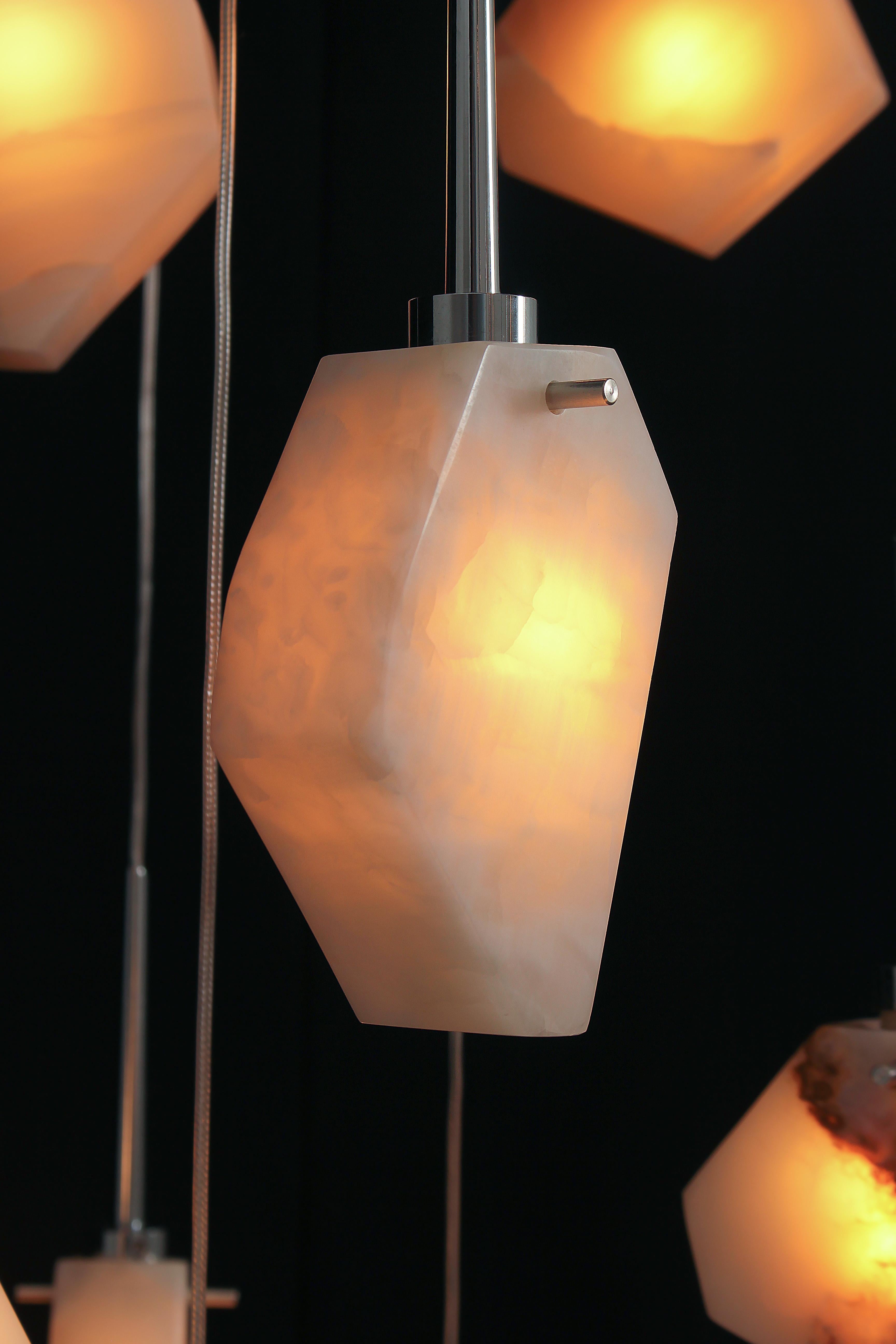 Hand-Carved Contemporary Sauron Alabaster Pendant Light by Concept Verre For Sale