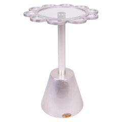 Contemporary Scalloped Floral Pedestal Side Table in Silver Leaf Finish