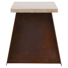 Contemporary Scandinavian Design Stool Side Table 64 Plinth Travertine Steel