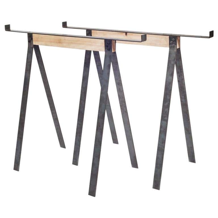 Contemporary Trestles with Oak Centre and Steel Legs at 1stDibs