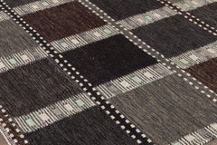 Contemporary Scandinavian Flatweave Wool Rug With Earthy Geometric Pattern