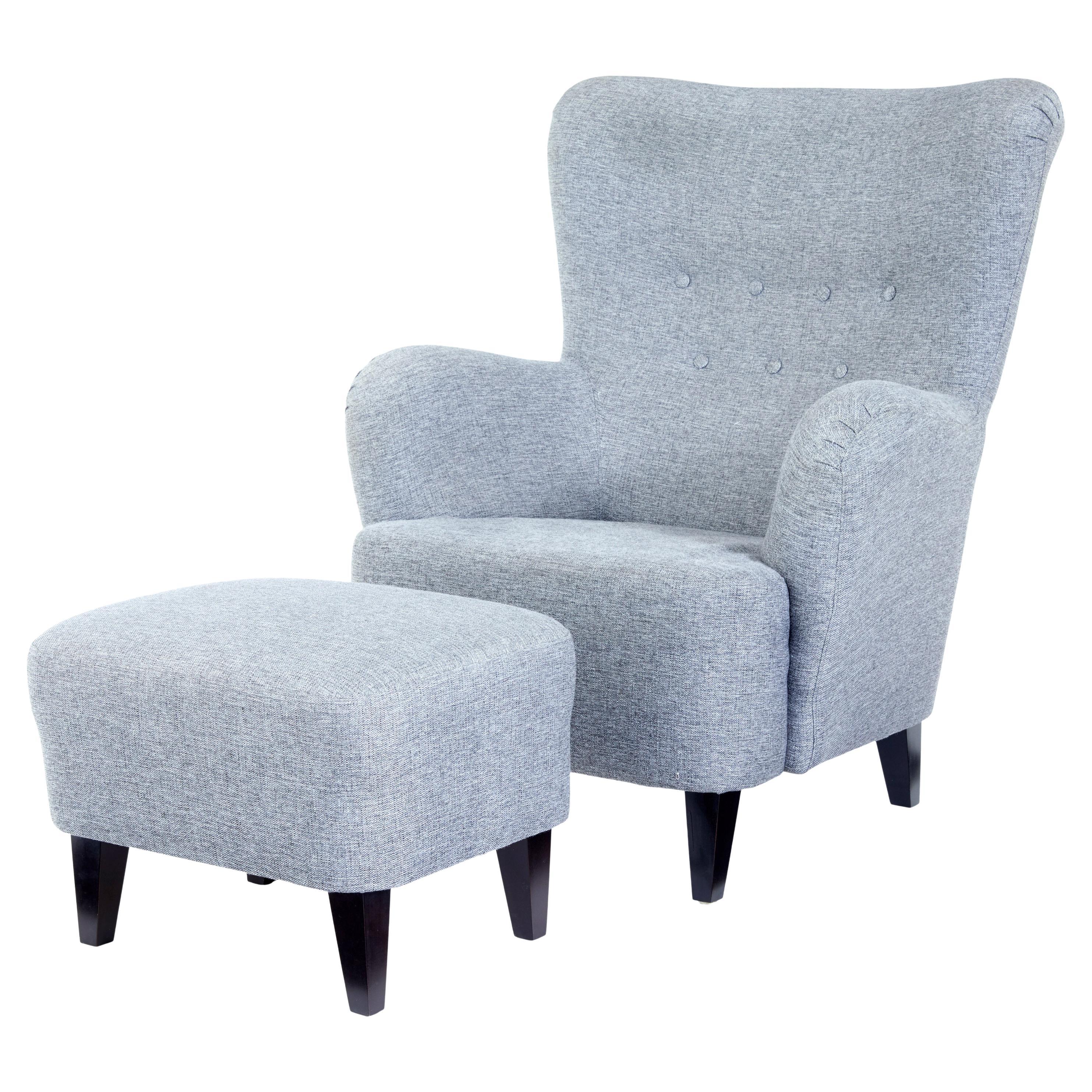 Contemporary Scandinavian Grace Armchair with Stool For Sale at 1stDibs