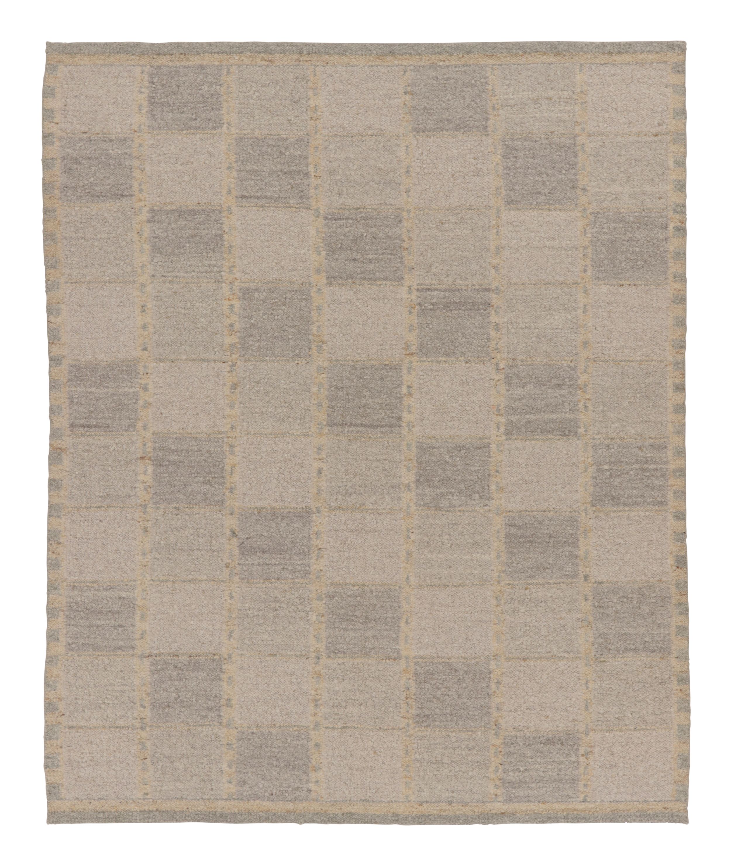 Contemporary Scandinavian Style Checkered Grid Wool Rug by Rug & Kilim, India